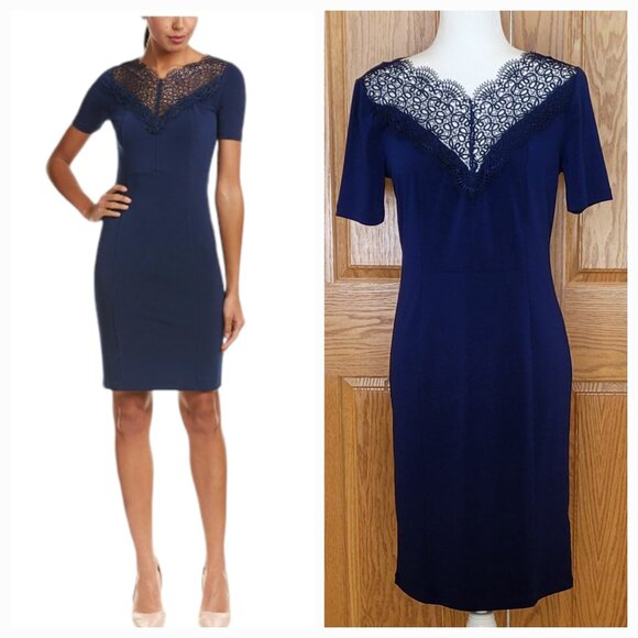 Tahari Lila Dress Blue Dusk Short Sleeve Cocktail Dress NEW NWT Size 6 - Picture 1 of 14